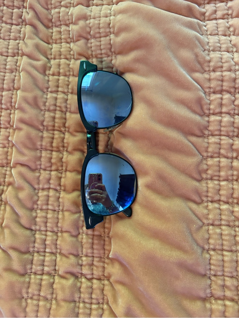 Ray ban Black Frame Sunglasses with Blue grey mirrored lenses